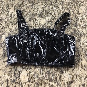 Black leather crop top